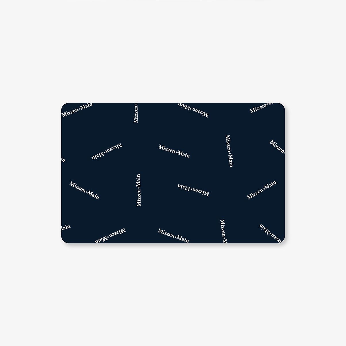 Navy blue gift card with 'Mizzen+Main' logo on a white background