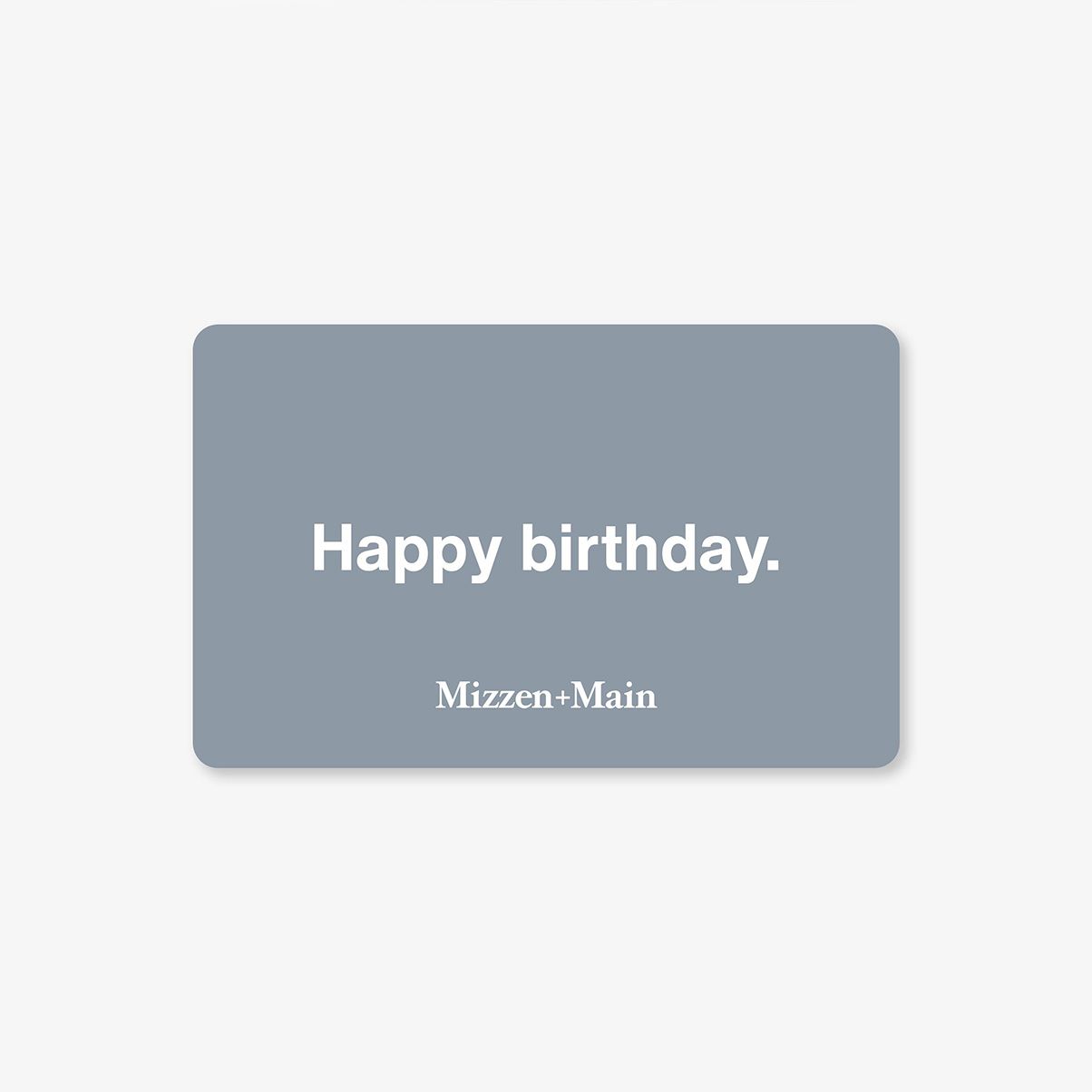 Blue gift card with 'Happy birthday' text on a light gray background
