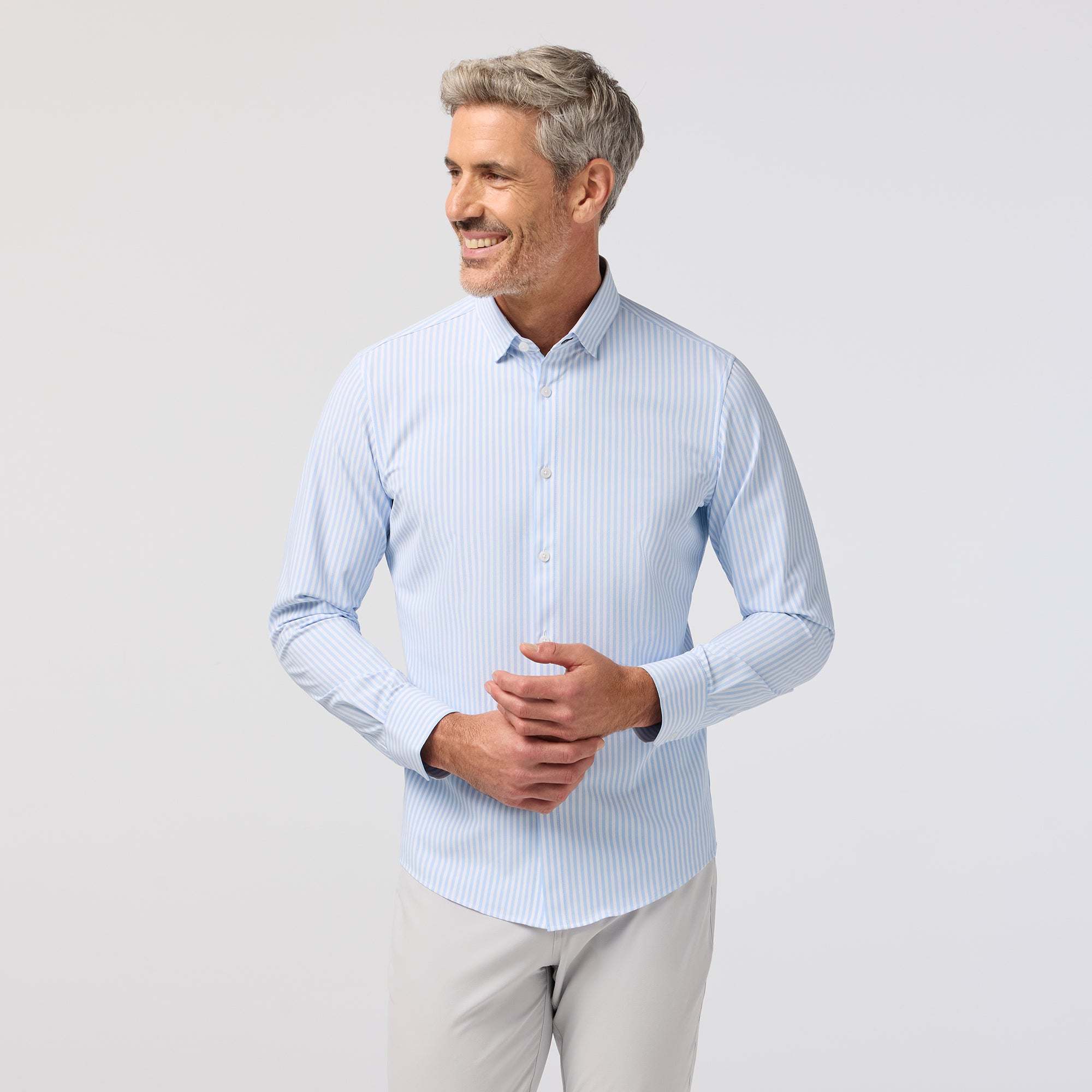 Leeward No Tuck Dress Shirt - Cloud Blue Bengal Stripe